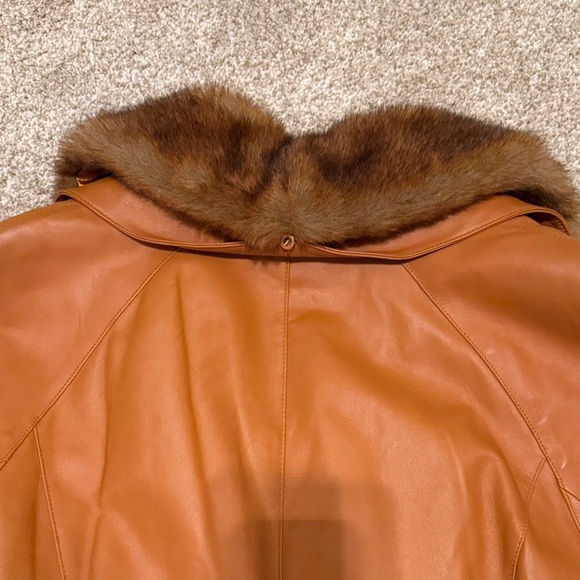 Vintage Brown Genuine Leather Coat with Faux Fur Collar Terry Lewis Y2K - Picture 8 of 8